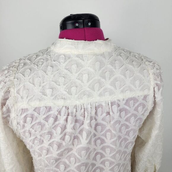 Anthropologie Pilcro Blouse Puff Sleeve Prairie Cottagecore Cream Cotton Top M - Picture 11 of 16